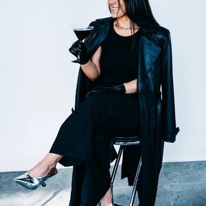 NBD -  Faux Leather Trench Coat in Black